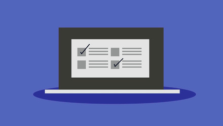 Graphic of laptop with a survey on screen